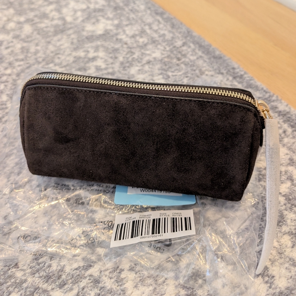 Madewell Suede Leather Dark Carob Brown Makeup Pouch with Gold Hardware - Picture 4 of 7